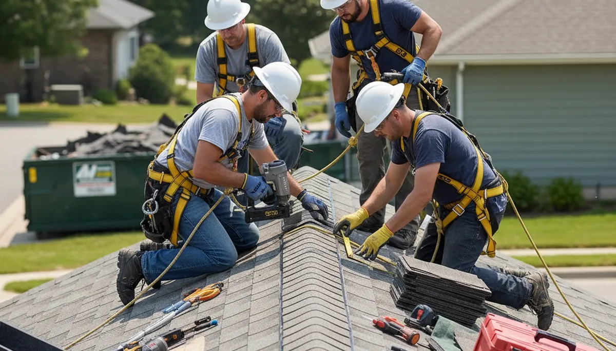 Brooklyn, NY roofing repair crew fixing storm damage on a residential roof
